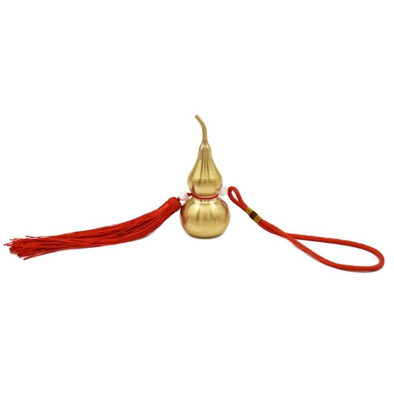 Antique Copper Gourd Hanging Decors Metal Ornament Lucky Tassels Charm Perfect for Living Room Office Car Interior