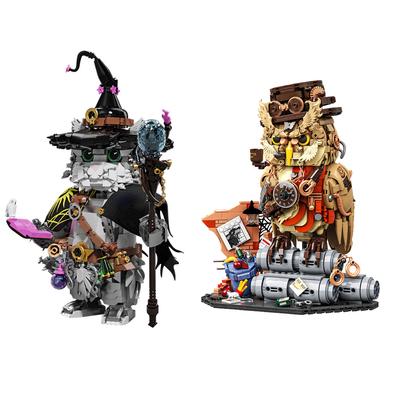Kouzelnický kočičí stavebnice MOC Detektiv Mechanická sova Kreativní 3D model Stavba DIY Mini cihlová figurka Hračky Pro Děti Dárek
