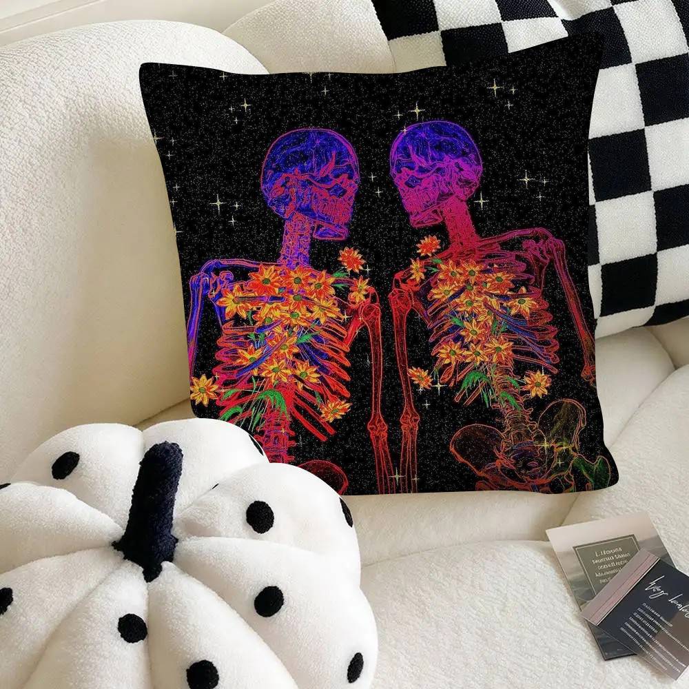 Synth3ticc Creative Skeleton Art Pillow Case Square Pillow Bedroom Sofa Leisure Comfort Cushion Car Home Decoration