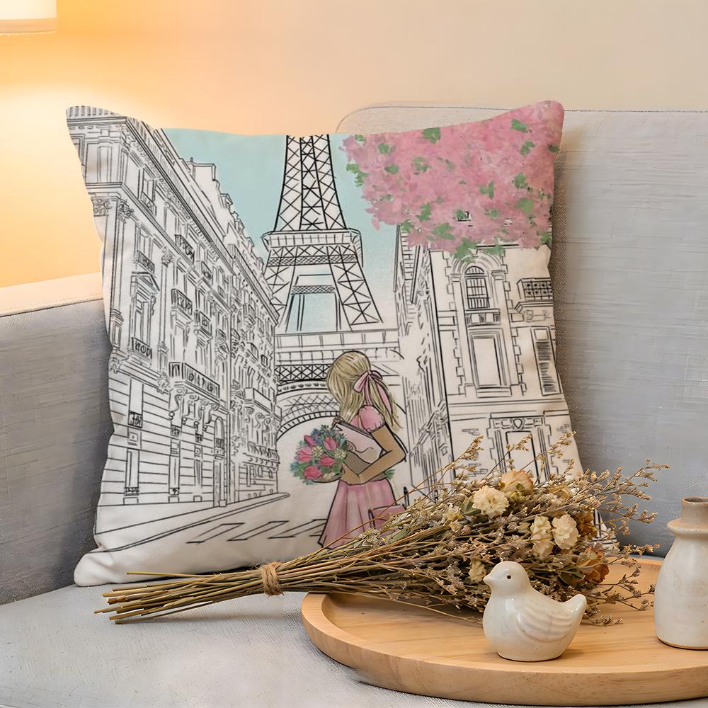 Cushion Cover  Linen  SkinFriendly Soft Decorative Case For Sofa Home Decor Classic France Eiffel Tower Pillow cover