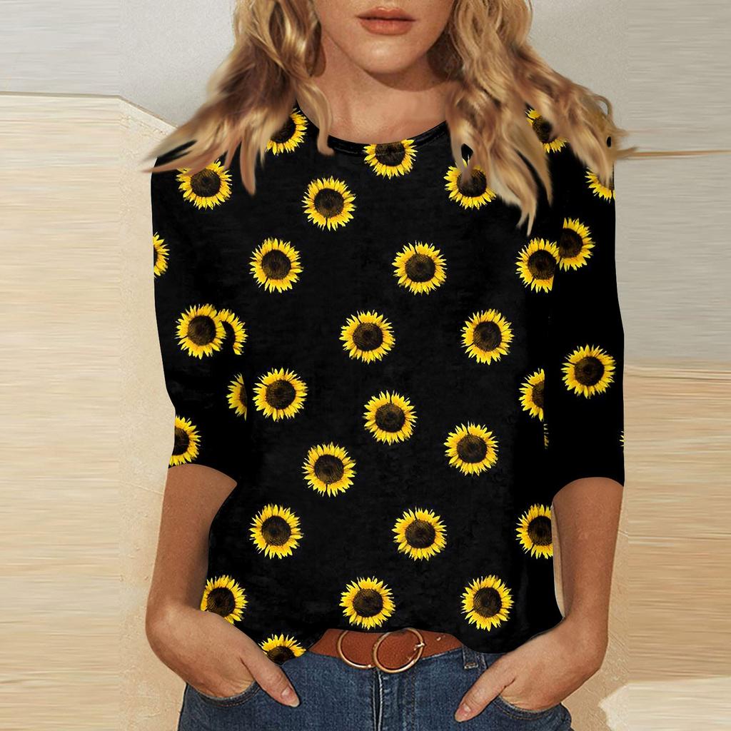 Tricouri casual de damă cu mâneci 3/4 Topuri cu gâtul O