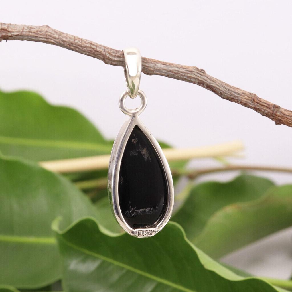 Black Onyx Pendant-925 Sterling Silver Necklace-Handcrafted Silver Gift Pendant