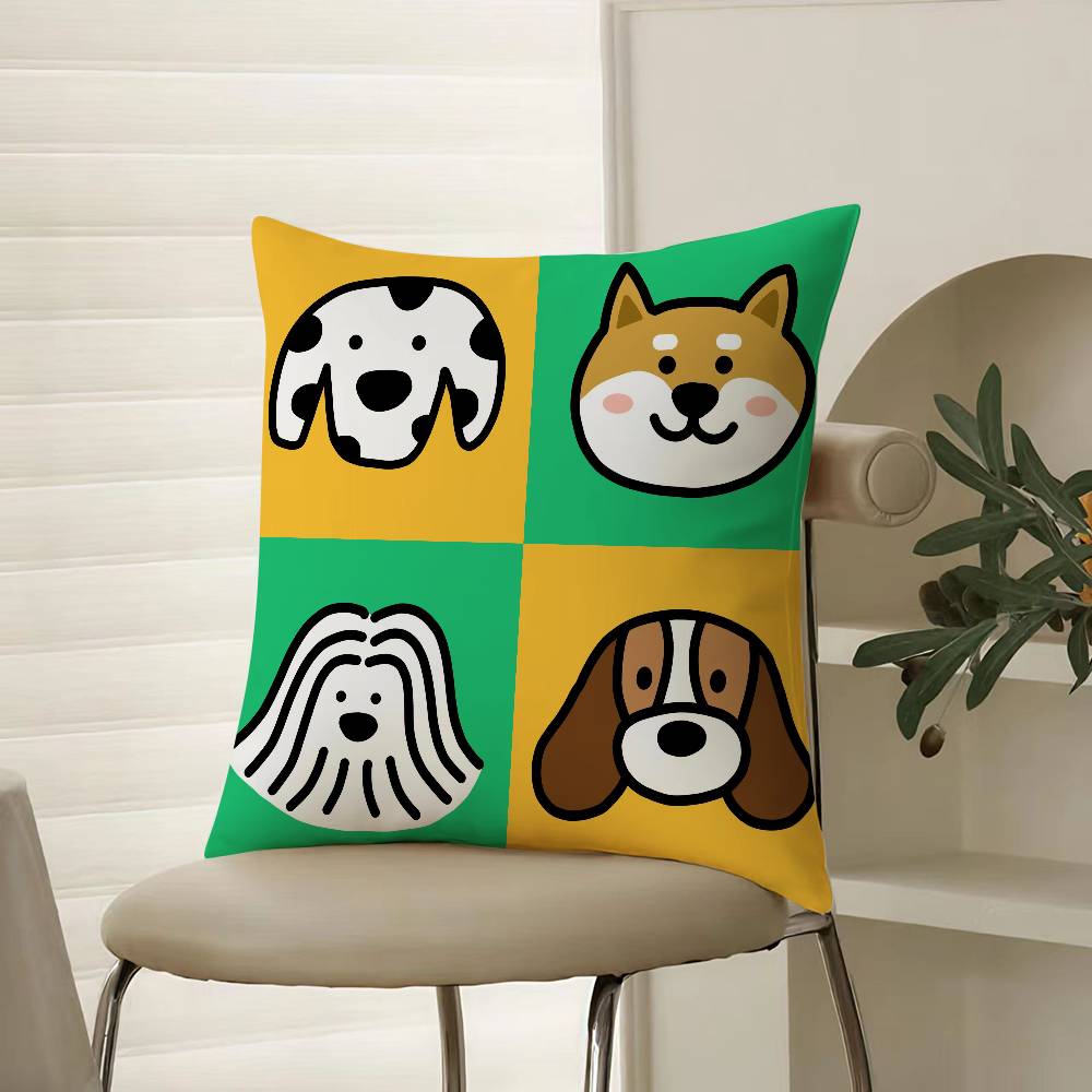 Four-Point Cute Cartoon Dog Pictures Pillow Case Comfort Sofa Bed Silky Elegant Invisible Zipper Decorative Cushion Cover
