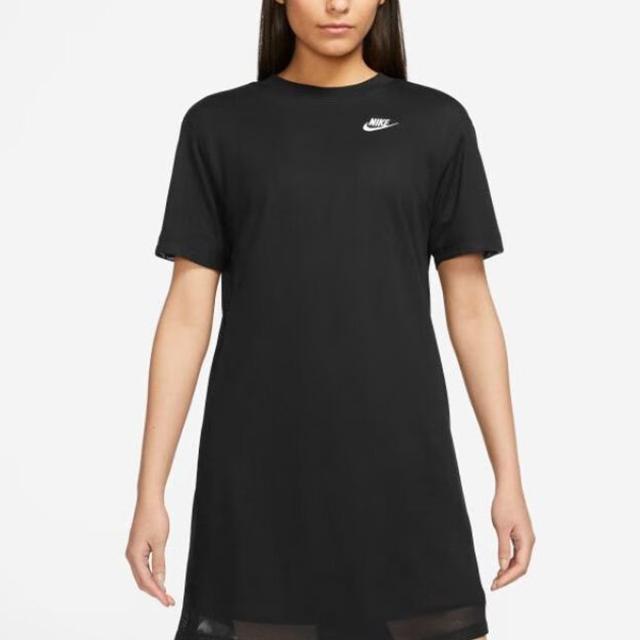 Nike Sportswear Solid Color Crew Neck Mid-Length Casual Short Sleeve T-Shirt Women Tops Black FB8342-010