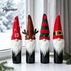 Xmas Elk Snowflake Striped Decor Christmas Gnome Wine Bottle Covers, Knitted Faceless Toppers, Santa Reindeer Holiday Table Dresser Elf Sleeves,