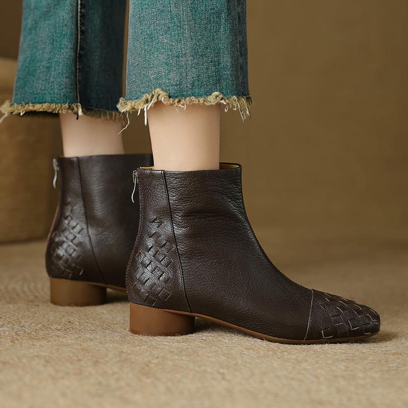 Fashion 2025 NEW Autumn Ankle Boots Genuine Leather Women Shoes Round Toe Zipper Modern Boots Low Heel Chelsea Boots Ladies Shoes