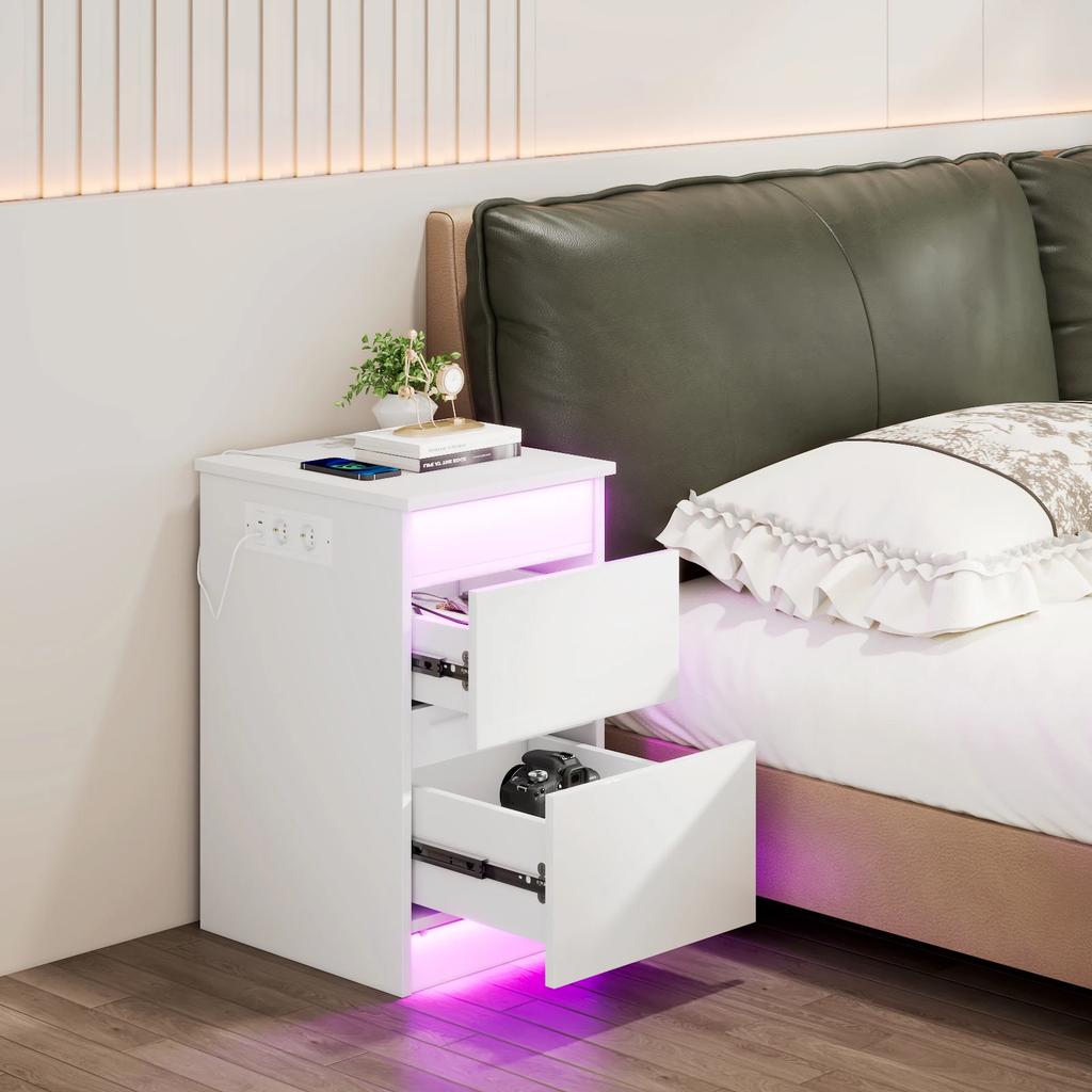Bedside Table With Lighting 2-Drawer Bedside Cabinet With Drawer End Table Square Solid Wood Sofa Bedroom Side Nightstand