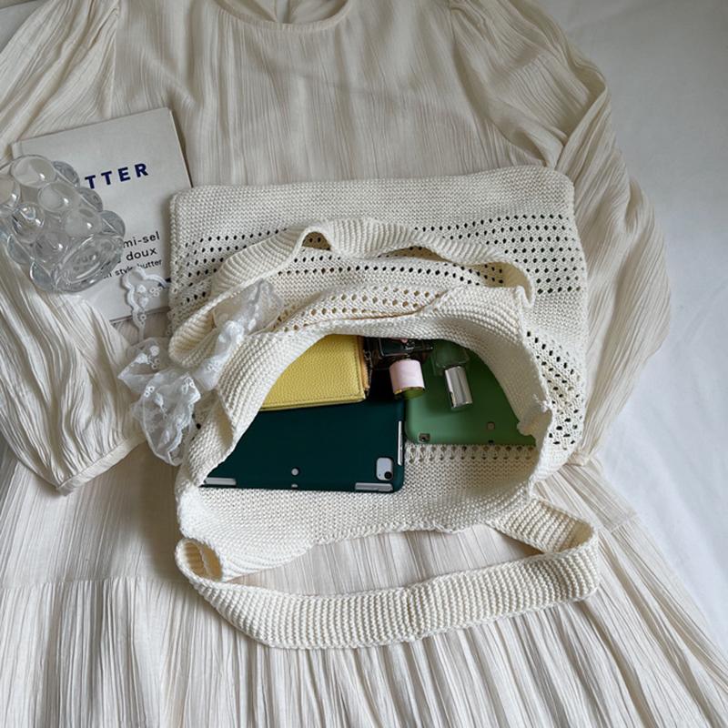 Yogodlns Summer Beach Tote Bag Women New Fashion Hollow Out Weave Shoulder Bags Female Lace Decorate Handbags