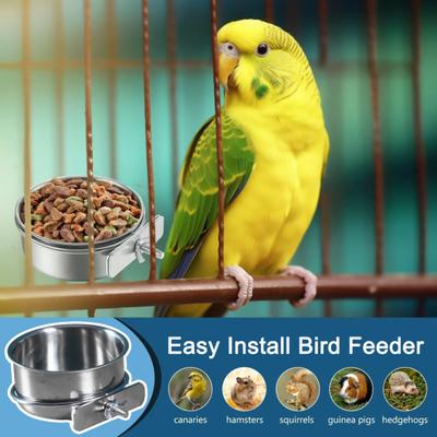 Bird Feeding Bowl Stainless Steel Parrot Feeder Birdcage Feeder Cup with Clamp Food Water Dish Pet Cage Bowl for Cockatiel Budgie Conure Small