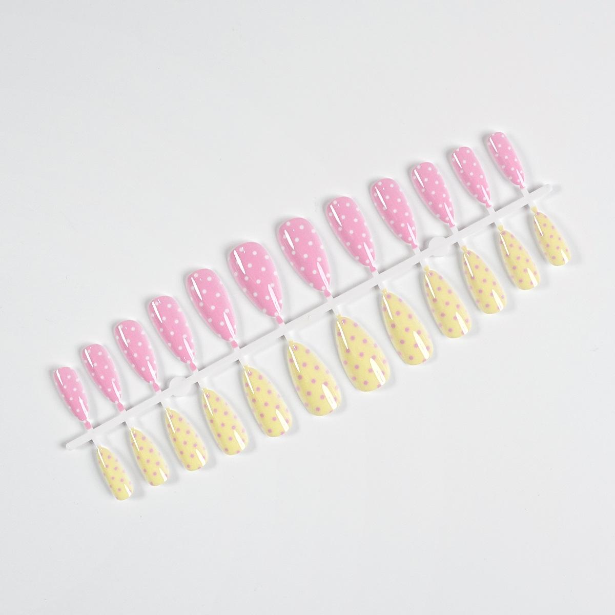 24-Piece Pink & White Polka Dot Almond Press-On Nails - Gentle Korean Style