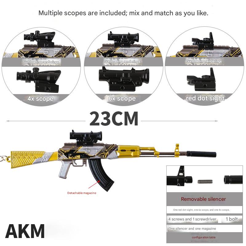 1/6 23cm Zinc Alloy AKM Metal Model Miniature Toy Removable Magazine Muzzle Accessory Sight Game Peripheral Collection Gift