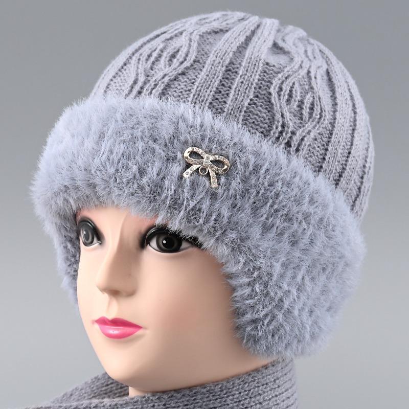 Autumn and winter old lady warm wool hat winter hat children's outdoor cold-proof fleece ear protector knitted hat