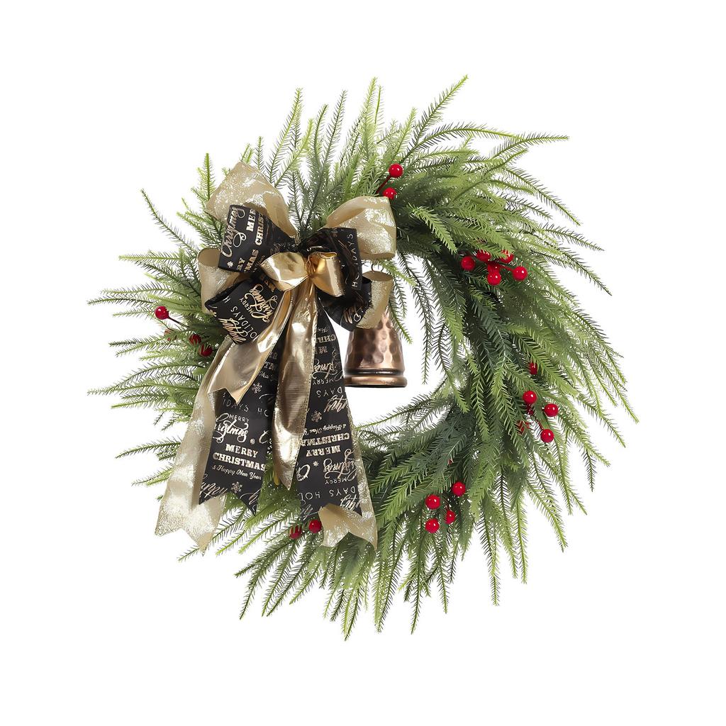 Christmas Decorations -  Norfolk  Wreath With Bells And Ribbon - ArtificialWreath For Home Table Wall Window Indoor Outdoor Outside