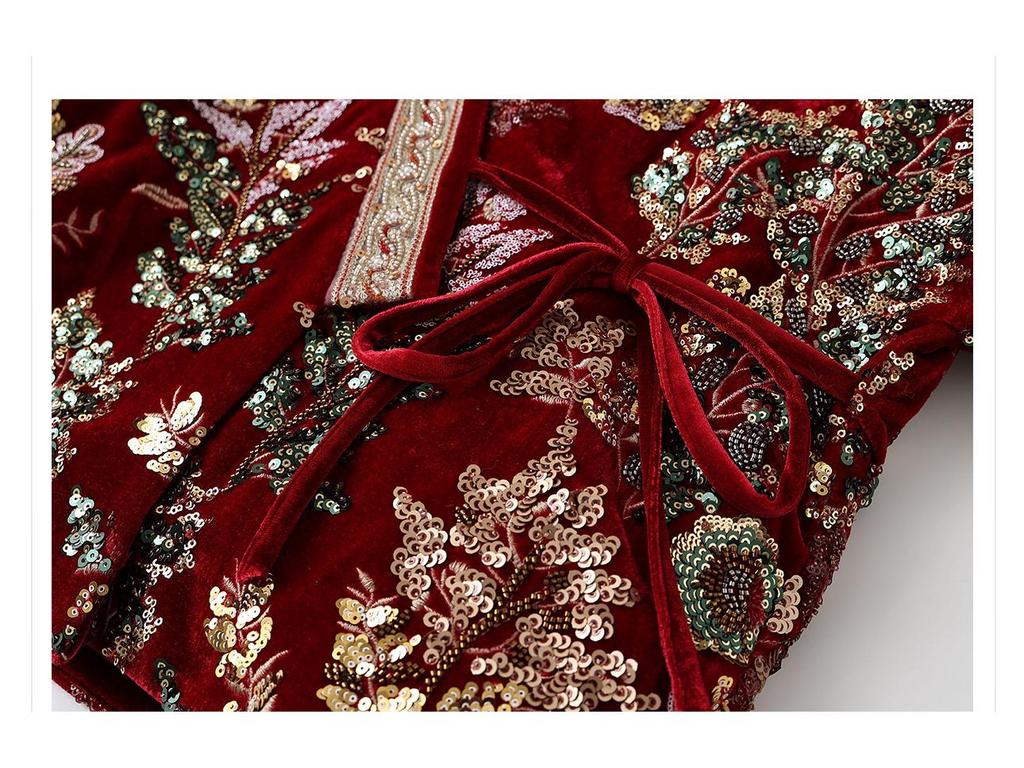 V-neck Embroidered Chinese Style Winter Down Jacket & Skirt Suit NY064