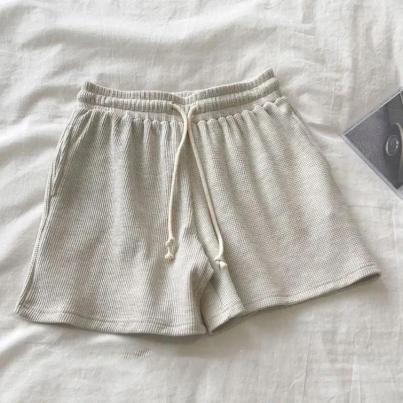 Summer Thin Waffle Shorts Women's Loose Home Casual Pajama Pants Wide Legs with Elastic Waist Sweatpants