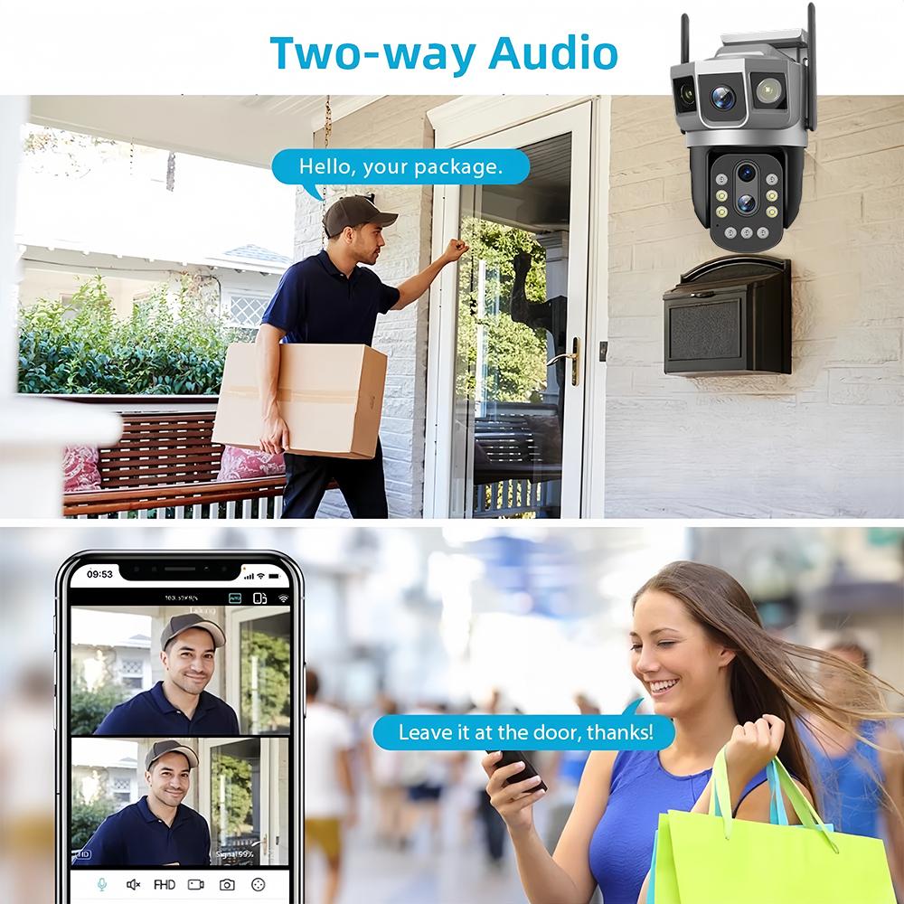 4G SIM Card 6K12MP 10x Zoom HD Surveillance Triple Screen Camera Smart Security Protection PTZ IP Motion Detection CCTV