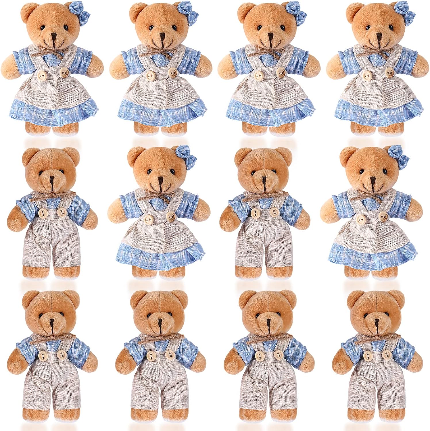 12-4S Mini Ours Jouets en Peluche Vente en Gros 10cm Ours en Peluche Douce avec Vêtements en Jute pour Douche de Bébé Décoration de Fête d'Anniversaire 24pieces
