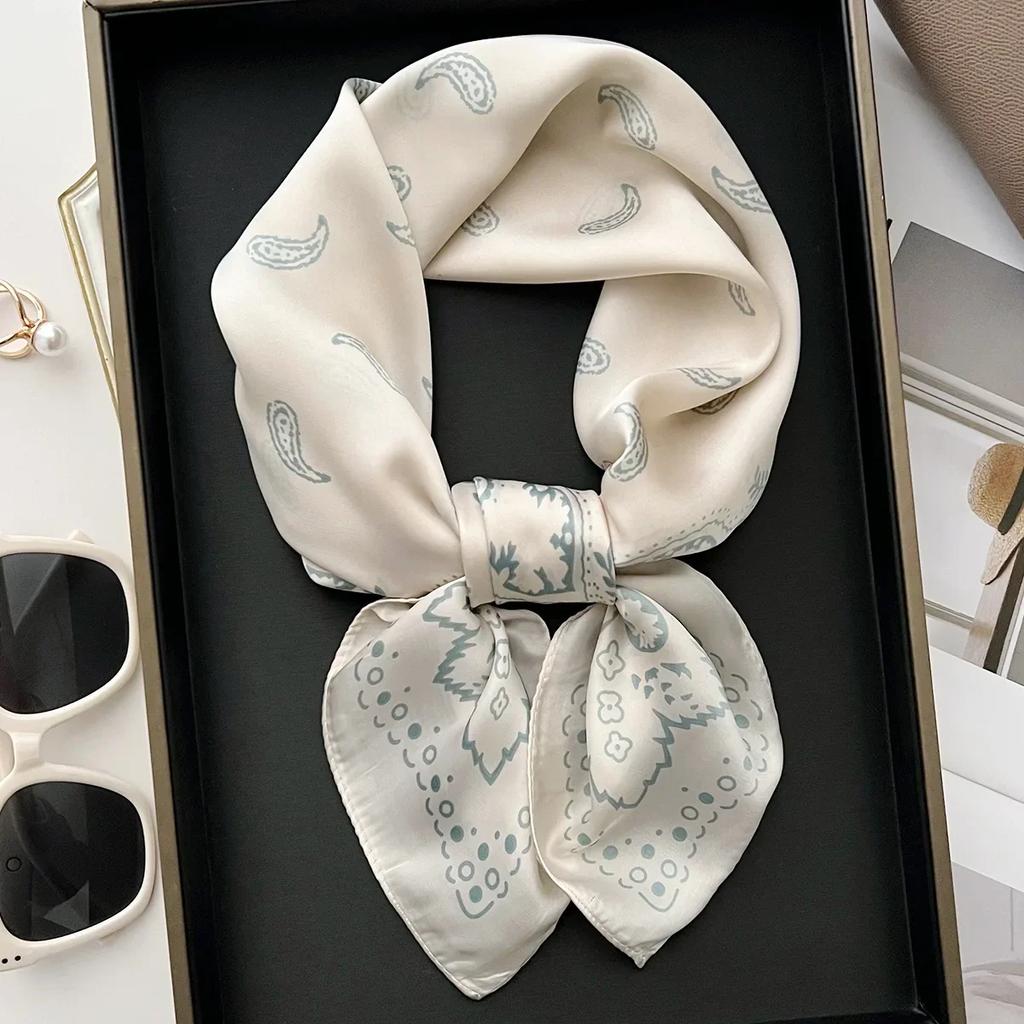 Retro Polka Dot Montage Silk Square Scarf Women Soft Satin Hairband Neckerchief Hijab Lady Headband Foulard Bag Ribbons Kerchief
