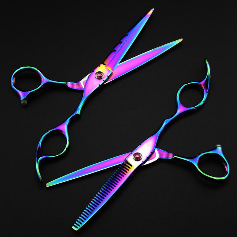 Professional 6 '' Rainbow Gem Hair Scissors Haircut Scissor Thinning Barber Makas Cutting Shears Hairdresser Scissors
