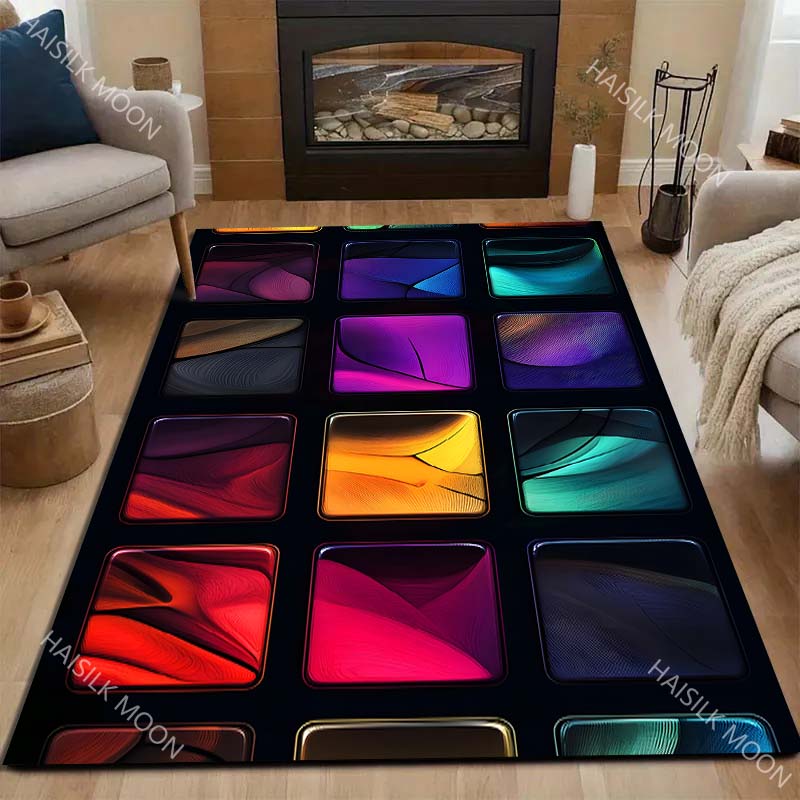 3D Colorful Lattice Pattern Carpet for Living Room Bedroom Bedside Floor Mat Sofa Table Area Rugs Home Decor Luxury Gift