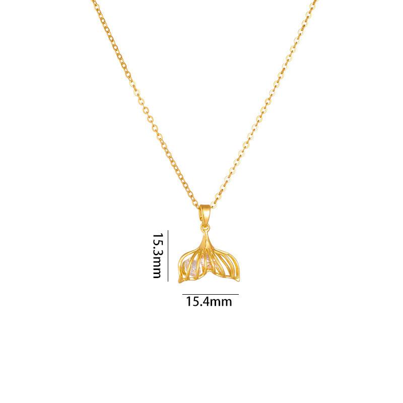 Light Luxury Fishtail Zircon Pendant Necklace Stainless Steel High Grade Geometric Choker Jewelry Gifts For Women Girls