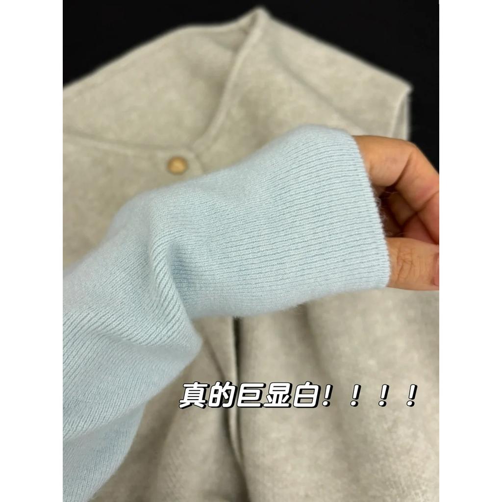 Soft waxy single-breasted knitted vest vest women's small stand-up collar soft waxy knitted bottoming shirt autumn and winter two-piece set