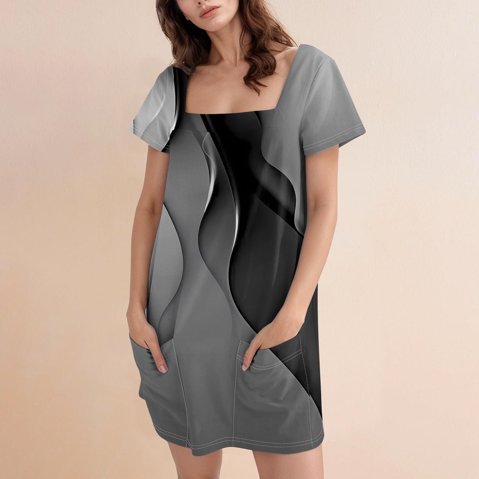 

Женское модное повседневное платье с квадратным вырезом и коротким рукавом S