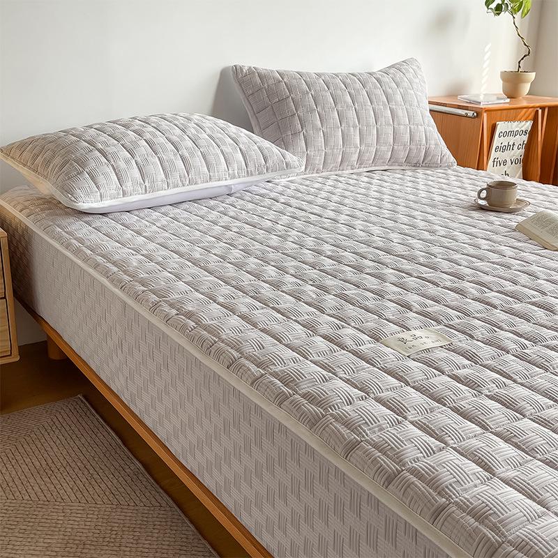 Soybean Fiber Waffle Jacquard Quilted Mattress Protector - Solid Color Bed Cover