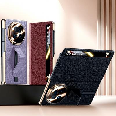 Étui Housse Livre Protection Fenêtre Smart Sleep Cuir Véritable Flip Bracelet Poignet Support pour Honor Magic V5