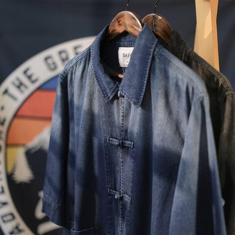 Summer New Chinese Style Vintage Denim Jacket For Men And Women, Loose Retro Button Washed Denim Top