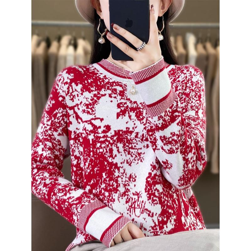 

24 Весна новый женский вязаный свитер с полувысоким воротником, пуловер с рисунком тушью, свободный и тонкий базовый топ для женщин XXL красный