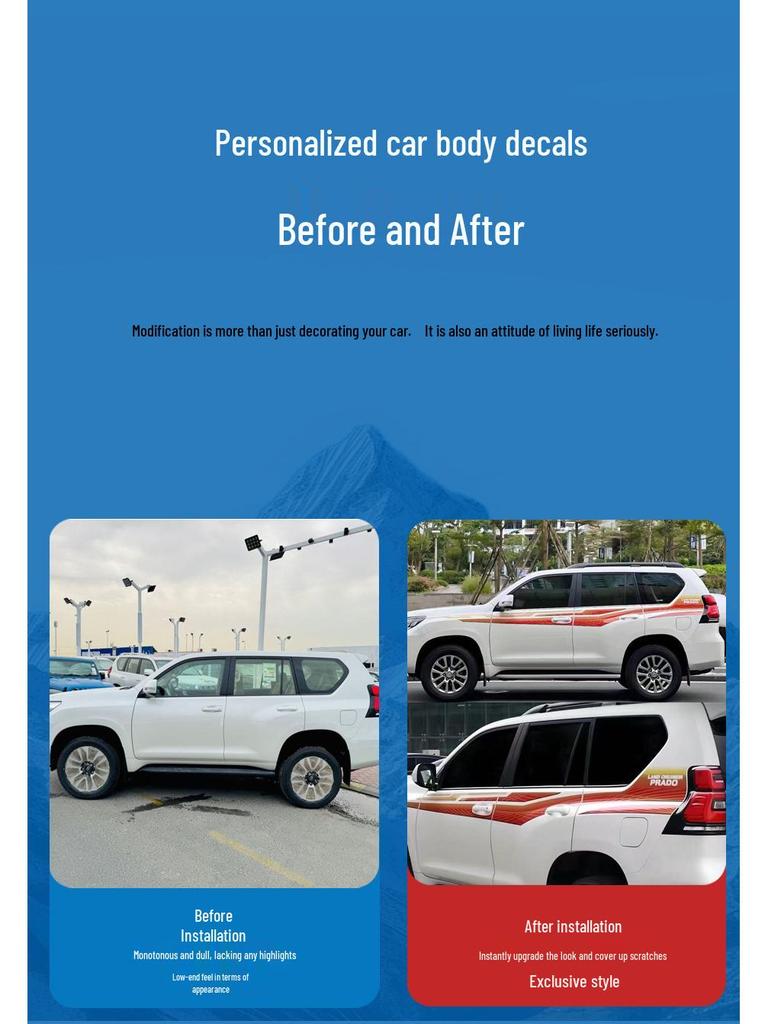 Car Stickers for Toyota Prado (2010-2022) - Includes Body Stripes, Waistline Decals, and Custom Mods.