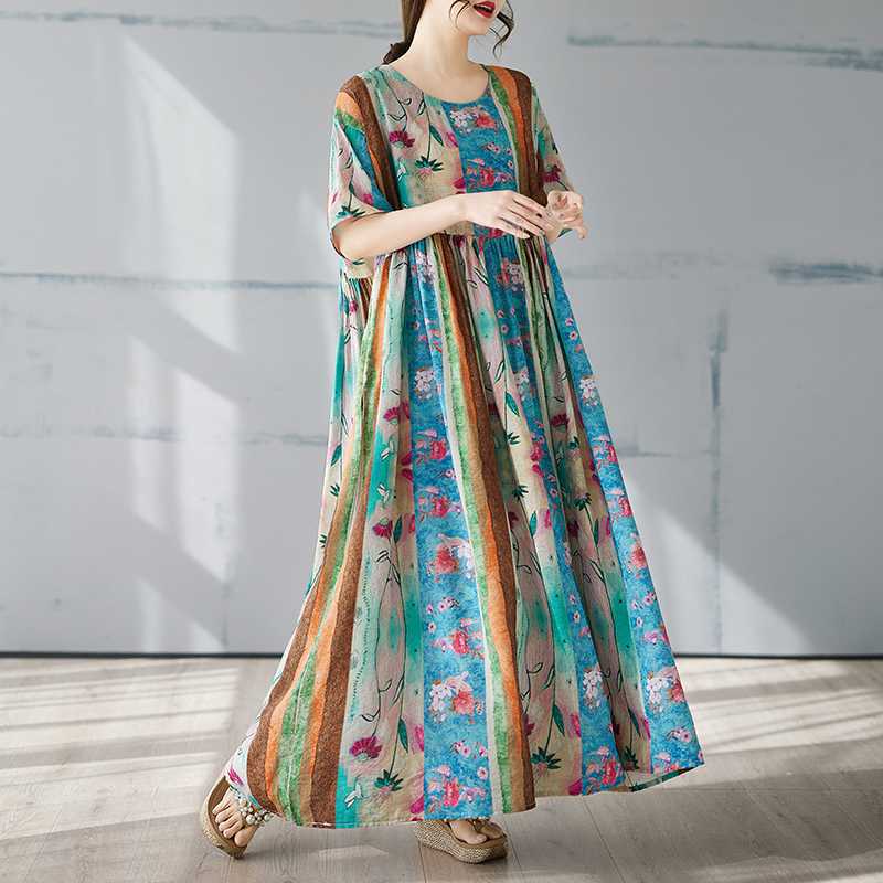 

Simple Summer Print Bohemian Dress One Size