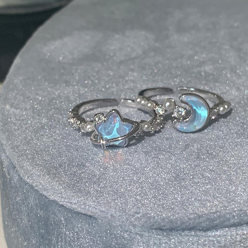 Süße, exquisite Sterne und Mondringe für Frauen und Mädchen, einfache, romantische Öffnung, verstellbare Ringe, Schmuck, Accessoires, Geschenke