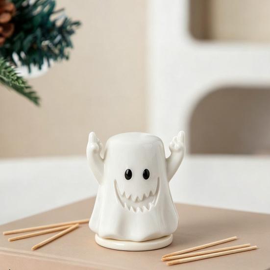 Middle Finger Ghost Toothpick Box, Halloween Ghost Toothpick Holder Dispenser, Dental Floss Swabs Toothpick Container for Kitchen Countertop