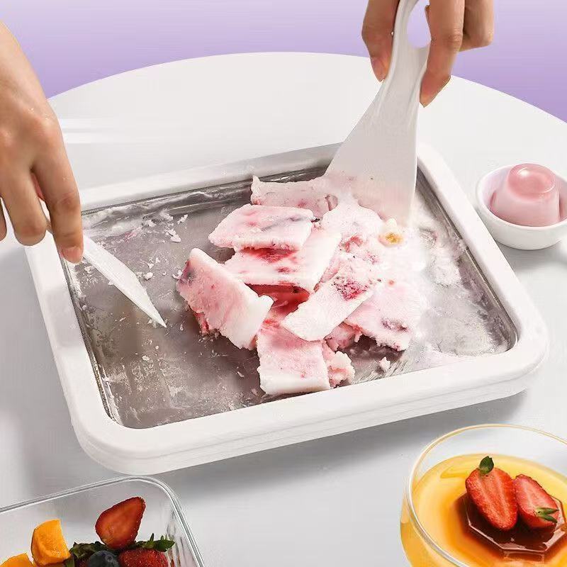 Household DIY 304 Stainless Steel Fried Ice Plate, Mini Frozen Yogurt Maker, Summer Kids Homemade Ice Cream Machine