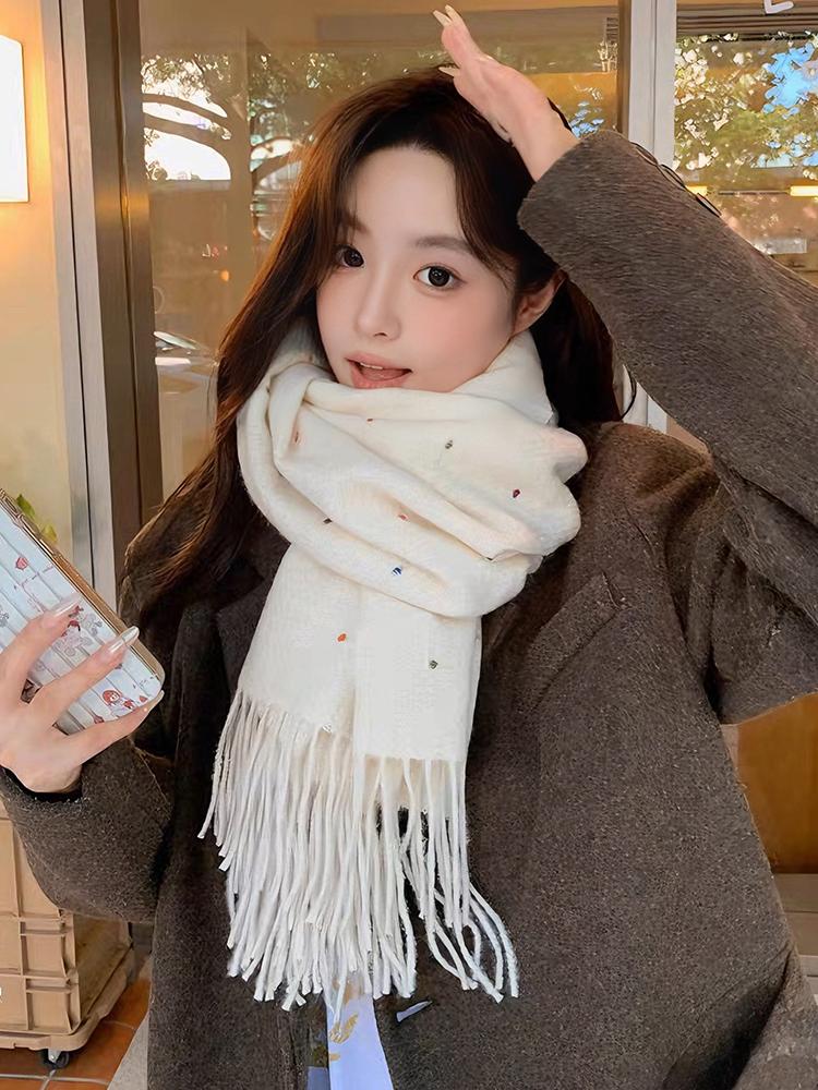Women Sweet Simple White Tassel Scarf Winter Preppy Style Warm Scarve Pashmina Mujer Femme Foulard Bufanda Wrap Shawl Casual New