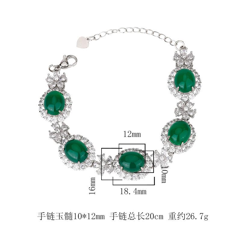 Jewelry Green Chalcedony Green Fluorescent Bracelet Round Diamond-Encrusted Jade Bracelet Female Birthday Gift