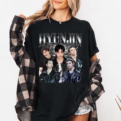 2026 Stray Kids Hyunjin Summer Fashion Trendy Tee Men Women Vintage Top Hip Hop Streetwear Oversized Tshirt Short Sleeve Casual Clothing