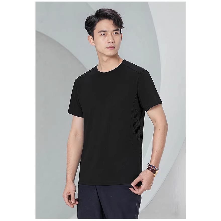 Camiseta de Algodón Unisex Transpirable de Secado Rápido, con Agujeros Laterales Respirables, Cuello Redondo, Manga Corta para Deportes al Aire Libre y Uso Casual