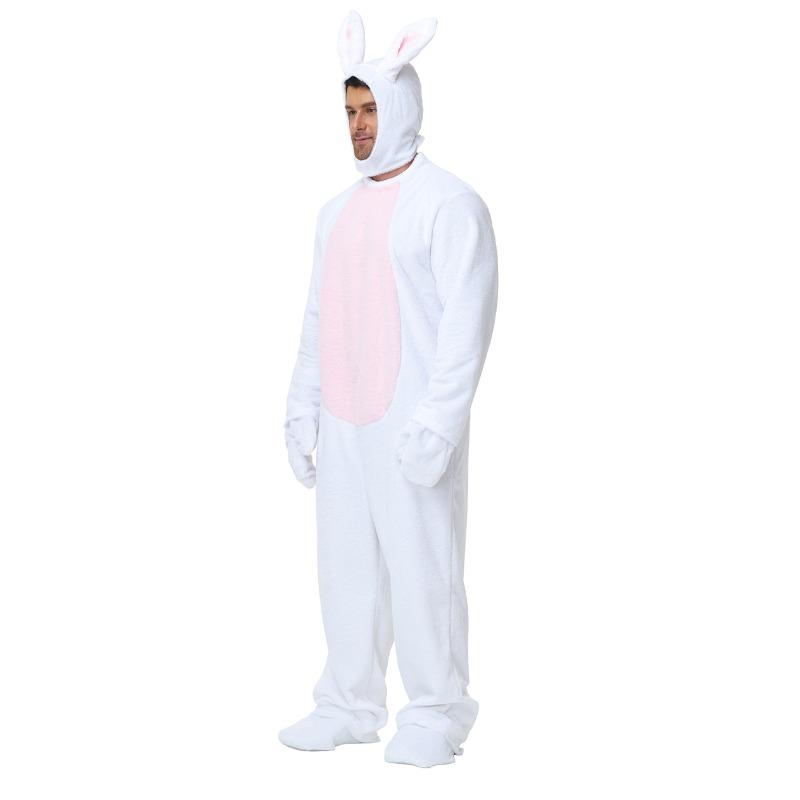 Adult Women Men Velvet Rabbit Animal Hooded Jumpsuit Halloween Cosplay Costumes School Stage Drama Show Performance Role Play Outfits