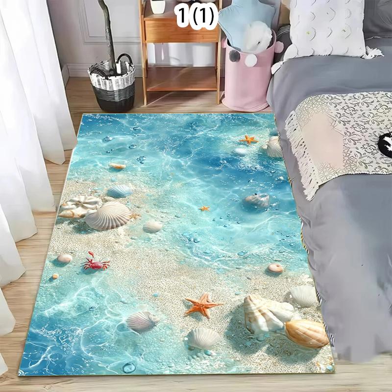 2D Star Fish and Shell Ocean Theme Outdoor Area Rug No-Slip for Patio Deck Backyard Balcony Carpet Bathroom Door Mat Minimalist