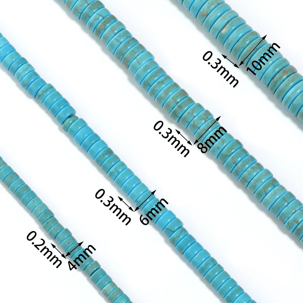 1 String 4/6/8/10mm Flat Round Natural Stone Turquoise Beads Blue White Spacer Beads For Jewelry Making DIY Bracelet Necklace
