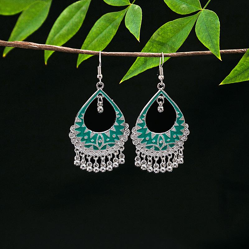 Vintage Ethnic Miao Silver Teardrop Tassel Earrings