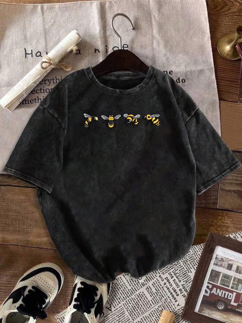

Bee T Shirt Washed Tshirt Suitable for Daily Commuting Casual Outings Daily Wear Classic Retro Style Womens Clothing 2XL