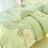 Elegant Pure Cotton 4-Piece Floral Bedding Set with Embroidered Duvet Cover and Fitted Sheet