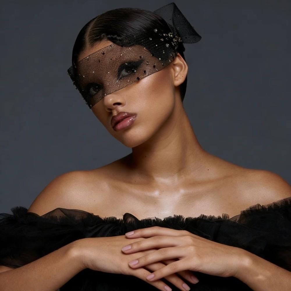 Rhinestone Embellished Mesh Veil Headpiece Mesh Fabric Bridal Headpiece  Bridal