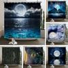 Earth Universe Starry Sky Shower Curtain Bathroom Decoration Waterproof Polyester Cloth Landscape Night Shower Curtains Set Mat