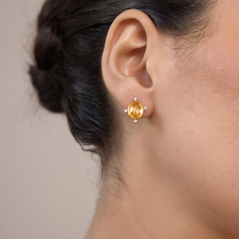 Geometric Zircon Glass Stud Earring For Women Gold Pvd Plated Stainless Steel Waterproof Earring Fashion Jewelry