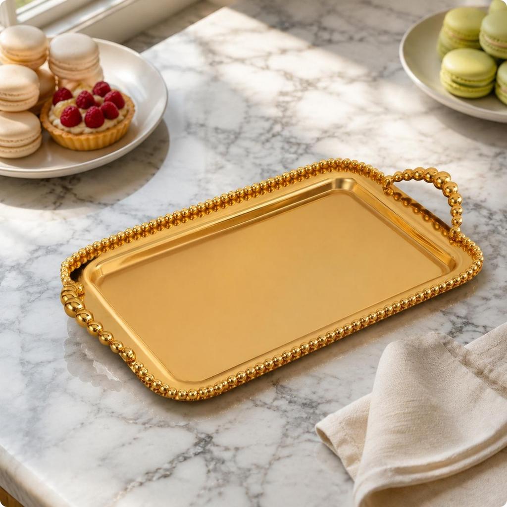 Mirrored Tray Rectangular Handled Serving Tray Kitchenware Decorative Home Decor Mirror Polished